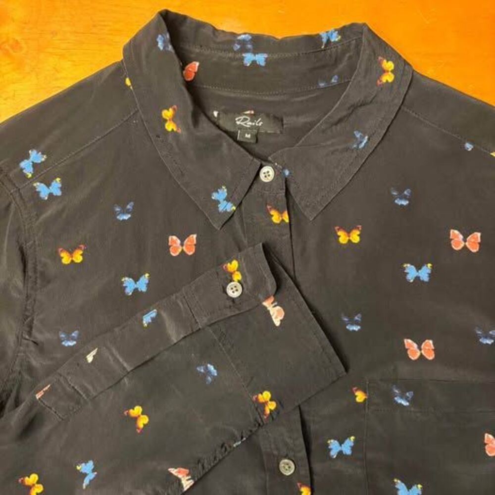 Rails 100% Silk Black Colorful Butterfly Long Sle… - image 3